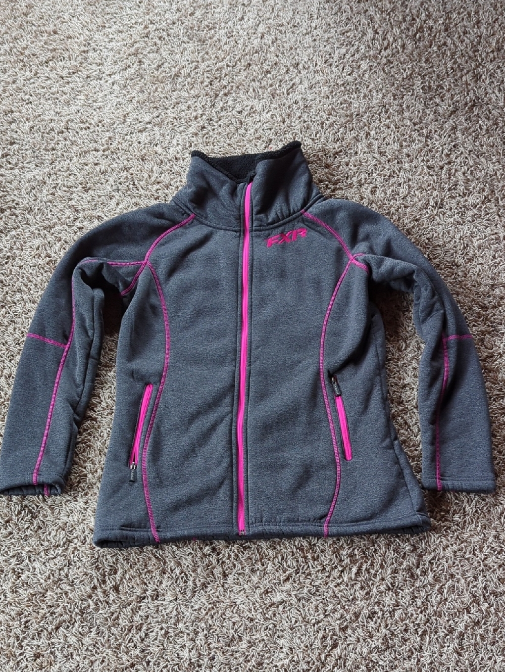 🩷🩶 ⭐🌹🌺Women's FXR Gray Fleece ❤️‍🔥 Jacket with Pink Accents size 10 🩷🩶🌺